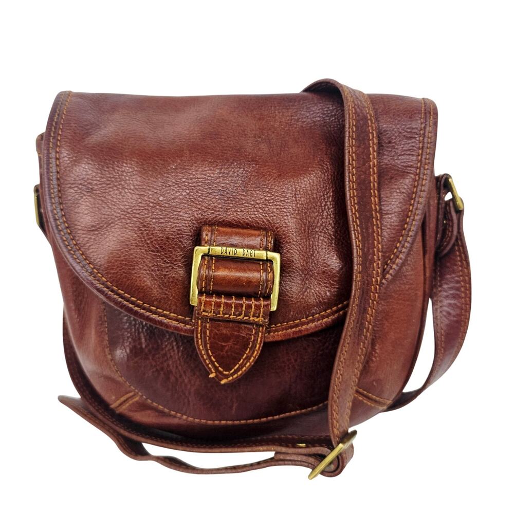 Vintage 80's David Dart Brown Pebbled Leather Crossbody Bag Purse Minimallist